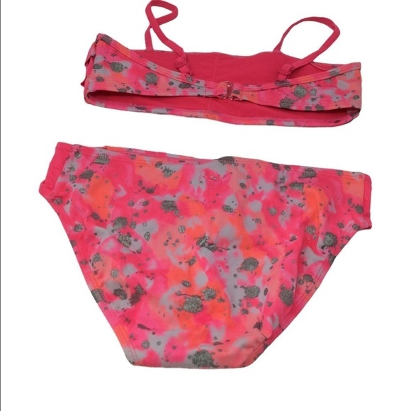 #025 Justice ruffle pink& silver sparkly bikini Swimsuit - Picture 5 of 12
